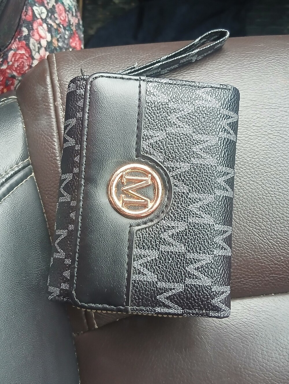 Michael Kors Black Logo Wristlet Wallet with Gold Emblem